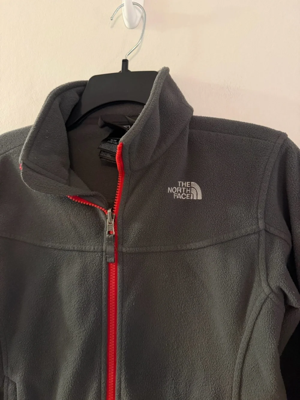 The North Face Boys Fleece Jacket Size Medium (10/12) Gray Red Full Zip